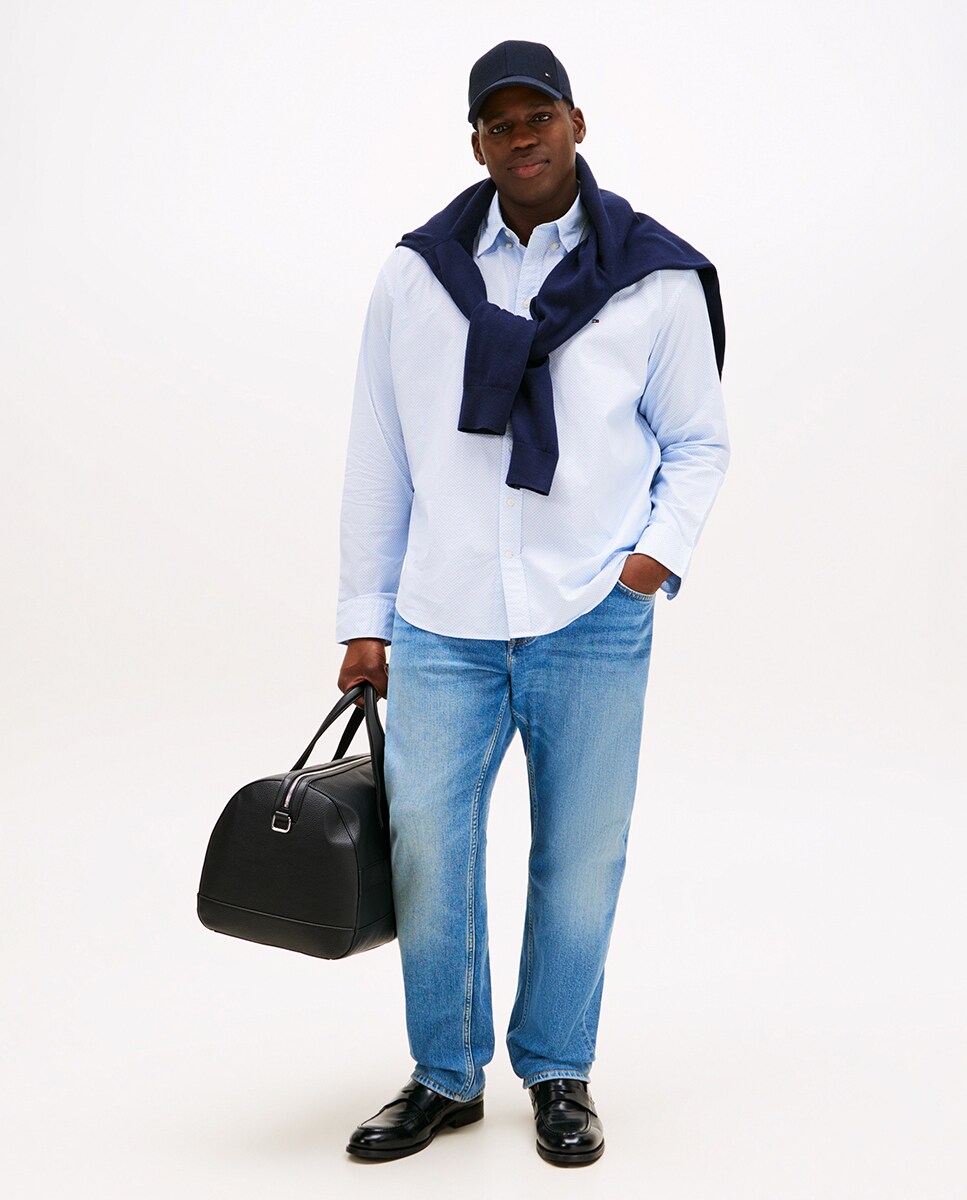 Camisa de Manga Comprida Estampada Tamanhos Grandes Azul-6