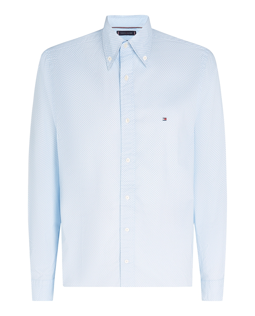 Camisa de Manga Comprida Estampada Tamanhos Grandes Azul-4