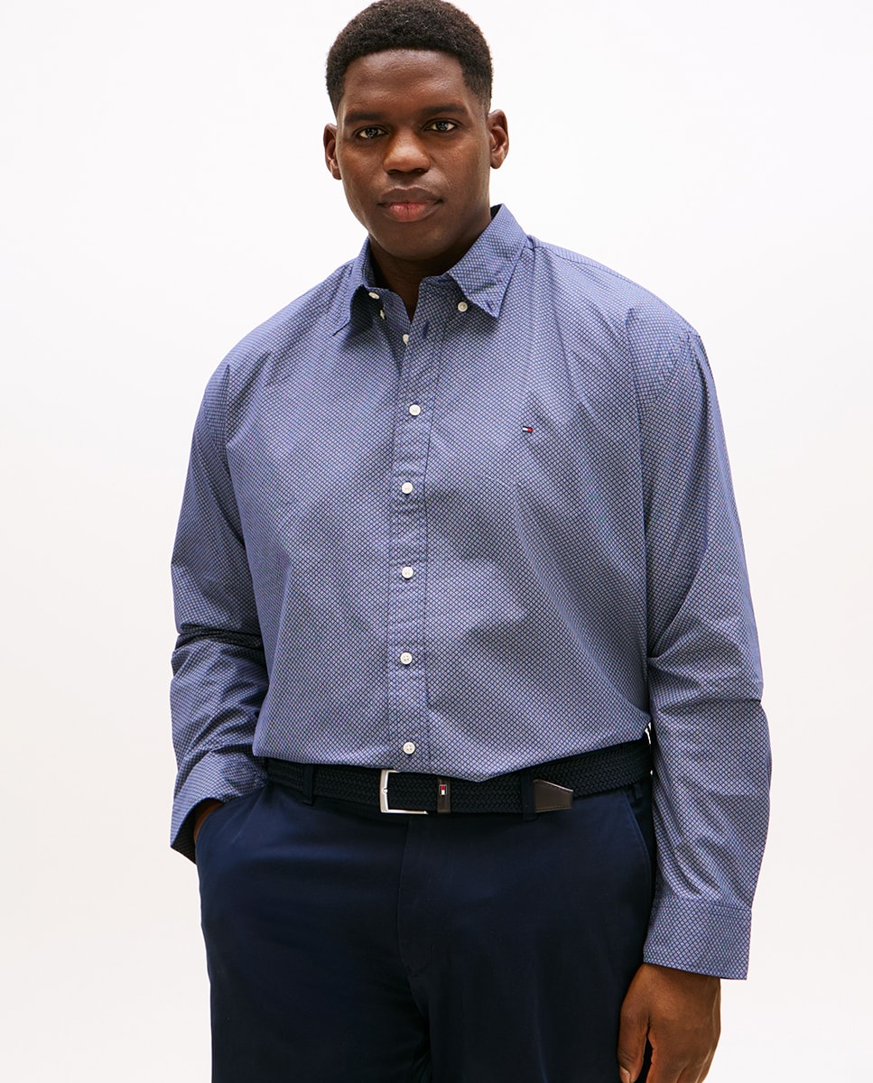 Camisa de Manga Comprida Estampada Tamanhos Grandes Azul-marinho-1