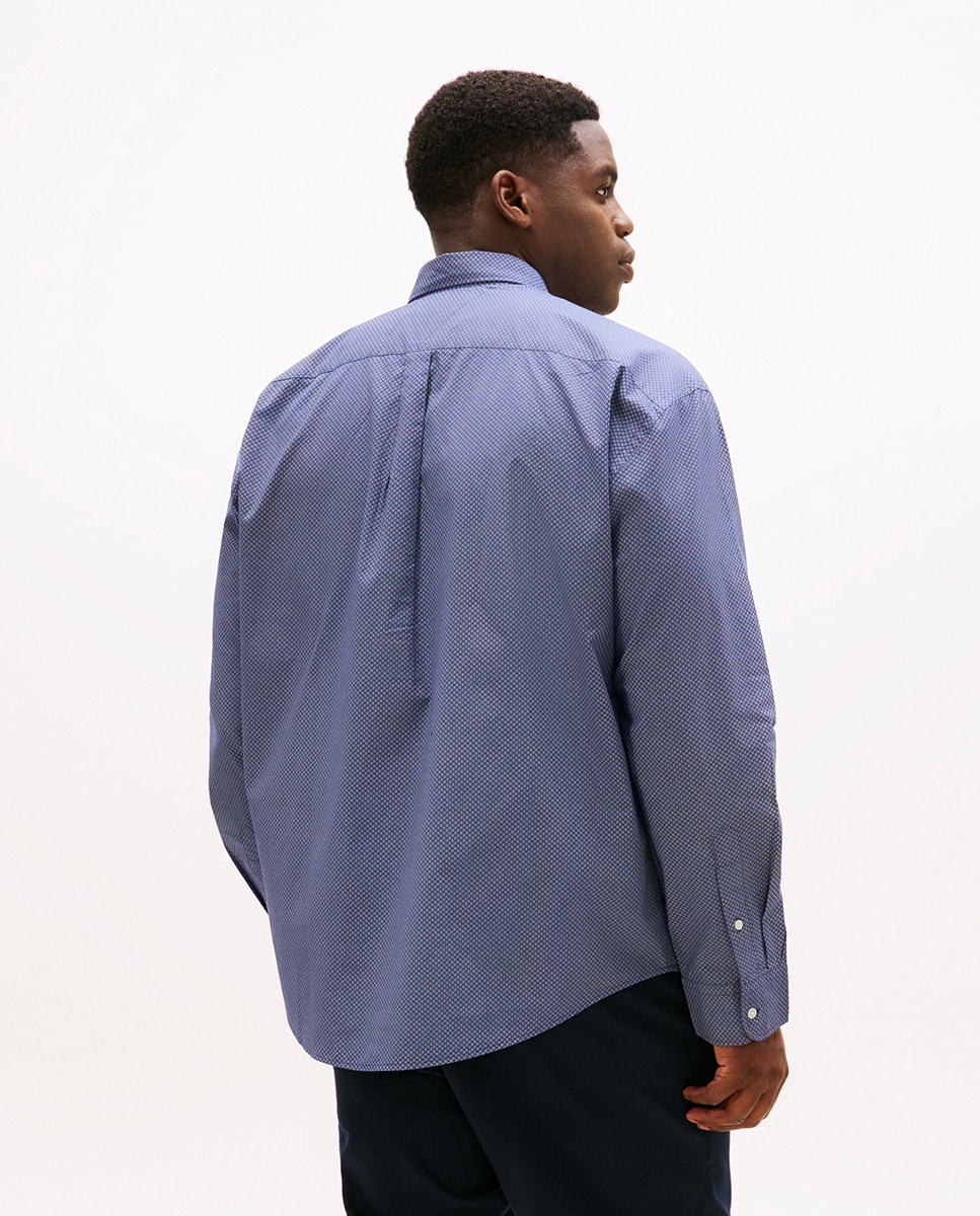 Camisa de Manga Comprida Estampada Tamanhos Grandes Azul-marinho-2