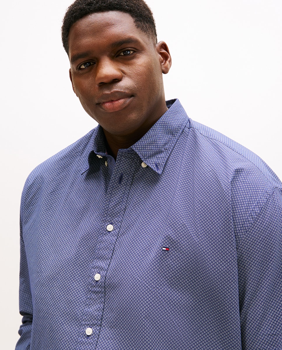 Camisa de Manga Comprida Estampada Tamanhos Grandes Azul-marinho-3