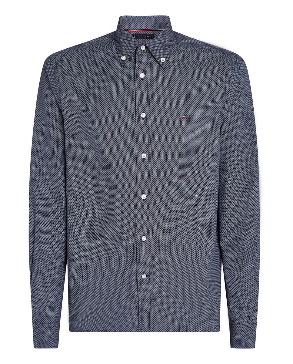 Camisa de Manga Comprida Estampada Tamanhos Grandes Azul-marinho-4