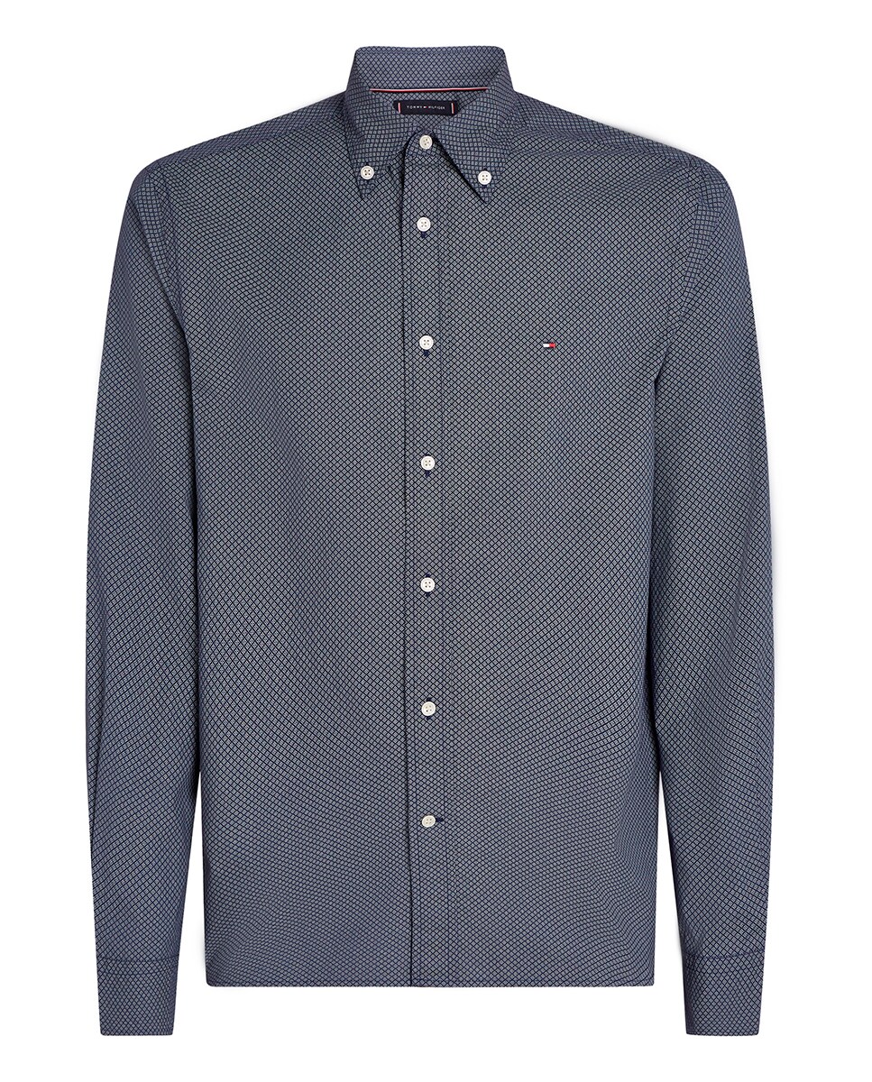 Camisa de Manga Comprida Estampada Tamanhos Grandes Azul-marinho-4