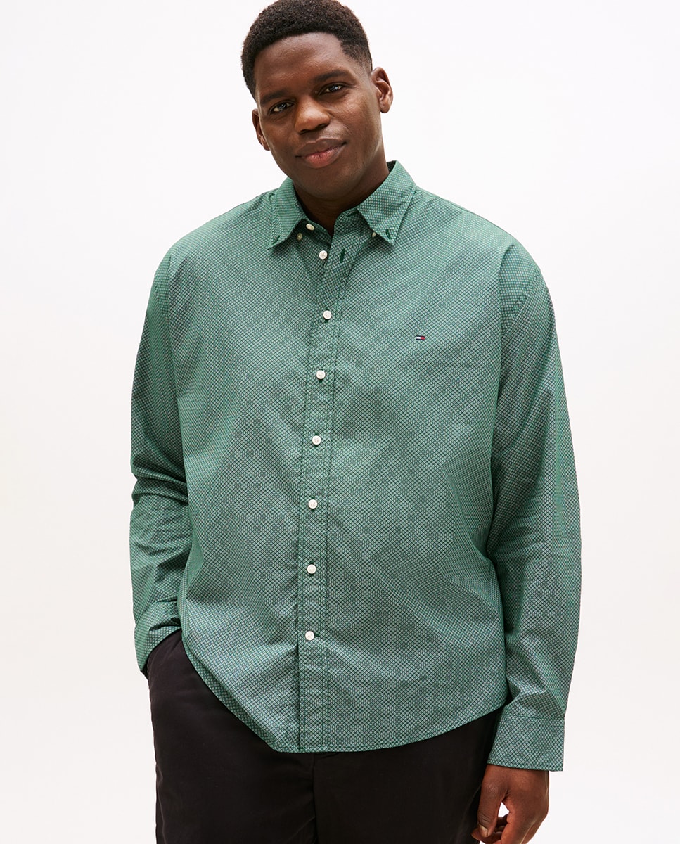Camisa de Manga Comprida Estampada Tamanhos Grandes Verde-1