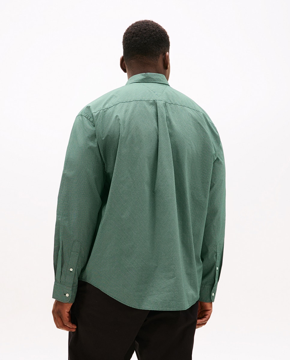 Camisa de Manga Comprida Estampada Tamanhos Grandes Verde-2