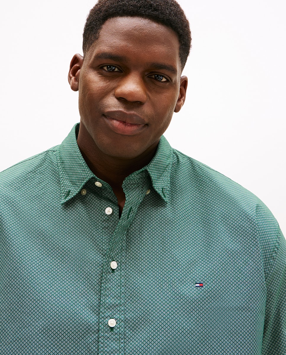 Camisa de Manga Comprida Estampada Tamanhos Grandes Verde-3