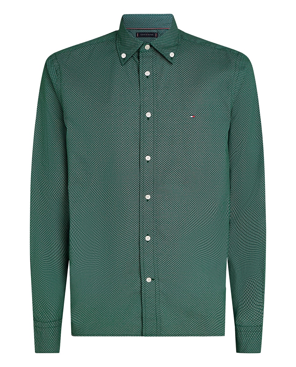 Camisa de Manga Comprida Estampada Tamanhos Grandes Verde-4