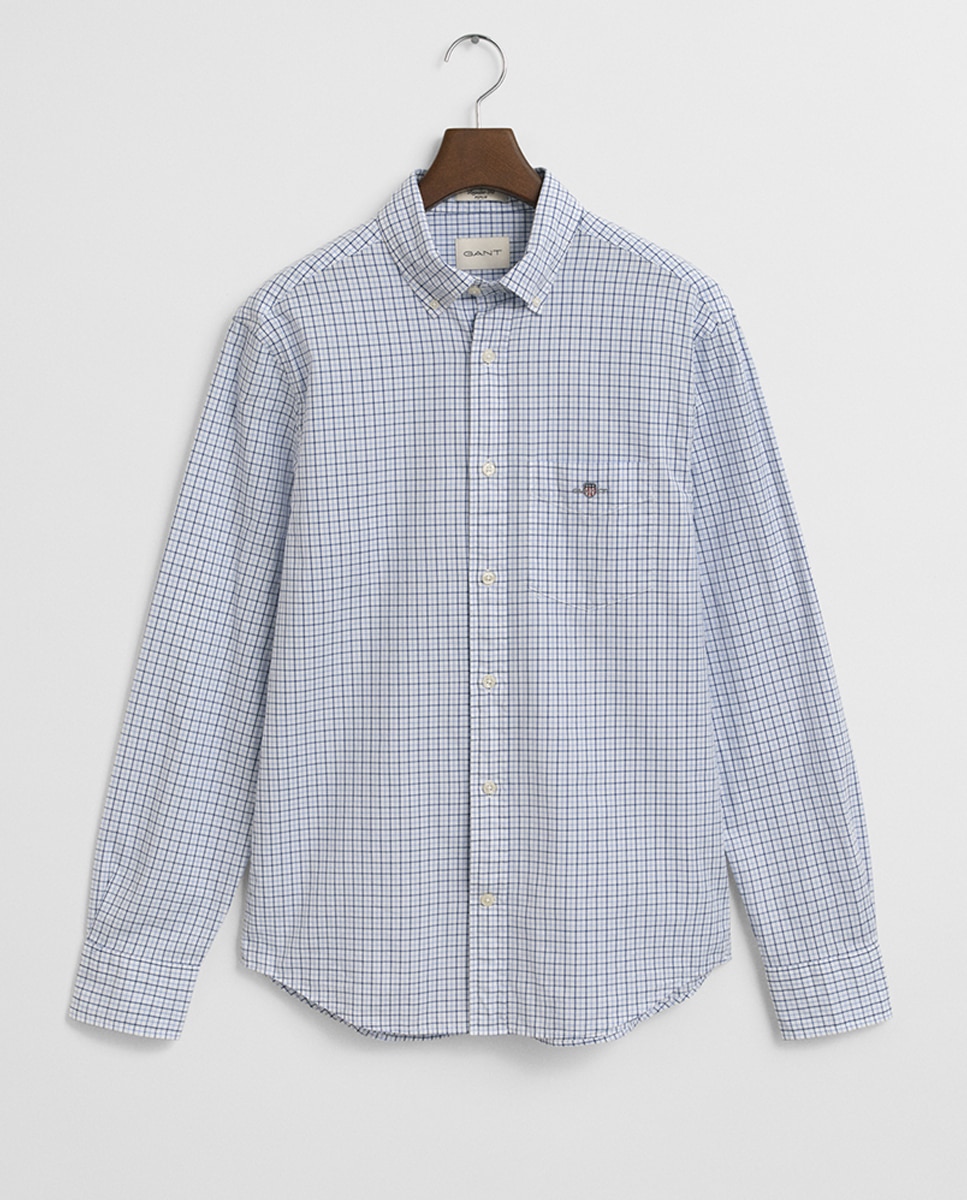 Camisa de Popelina Clássica aos Micro Quadrados Regular Fit Tamanhos Grandes Azul-1