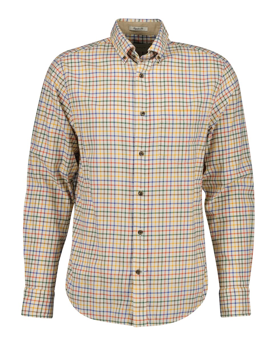 Camisa de Sarja Grossa com Estampado aos Quadrados Regular Fit Tamanhos Grandes Laranja-1
