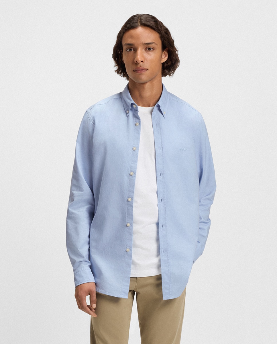 Camisa de Manga Comprida Tamanhos Grandes Azul-1