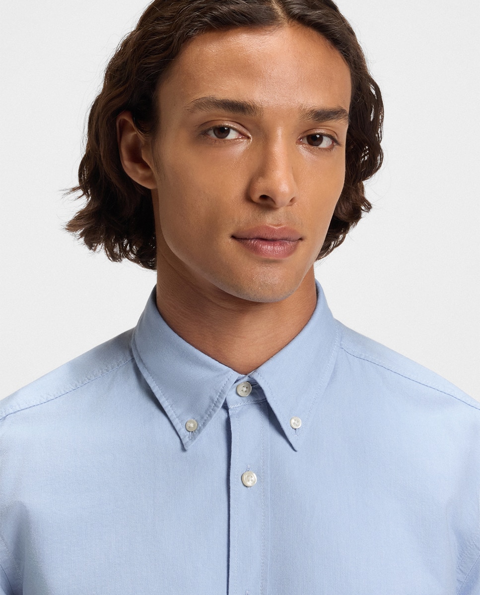 Camisa de Manga Comprida Tamanhos Grandes Azul-3
