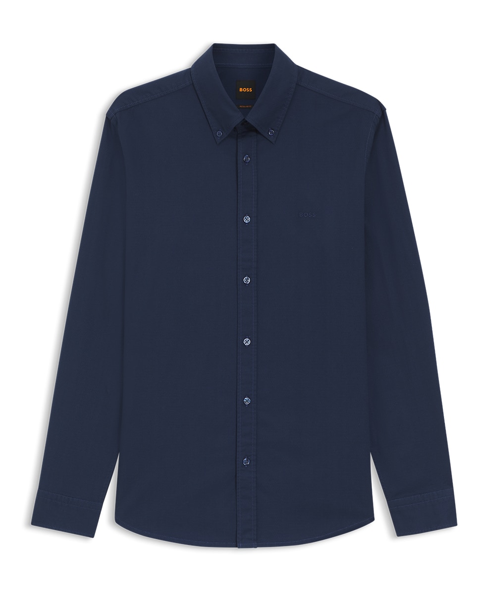 Camisa de Manga Comprida Tamanhos Grandes Azul-3