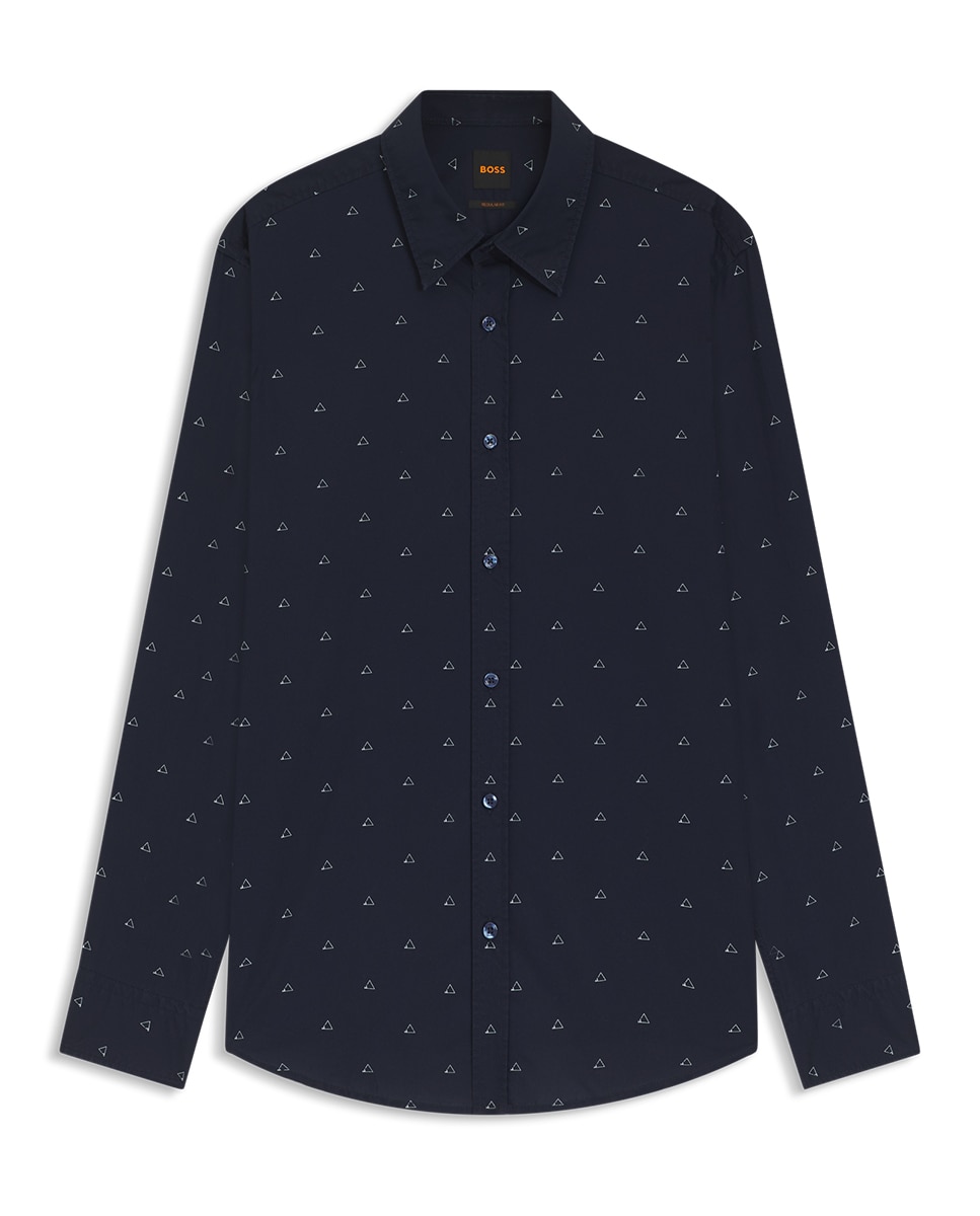 Camisa de Manga Comprida Tamanhos Grandes Azul-3