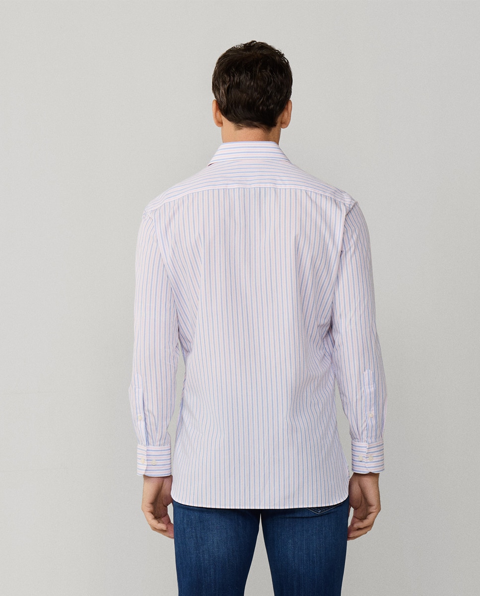 Camisa Classic Fit às Riscas Tamanhos Grandes Rosa-2