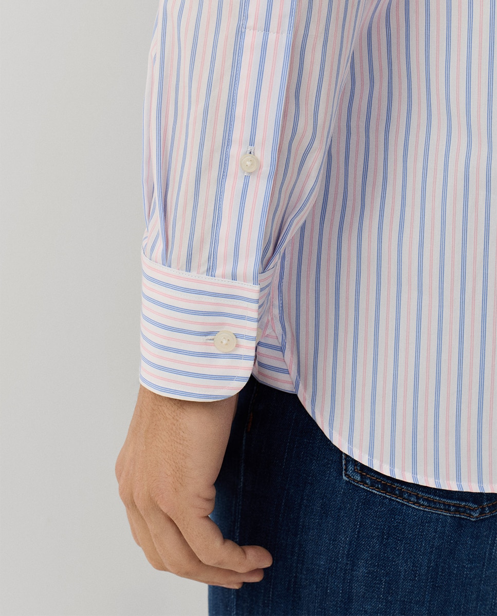 Camisa Classic Fit às Riscas Tamanhos Grandes Rosa-6