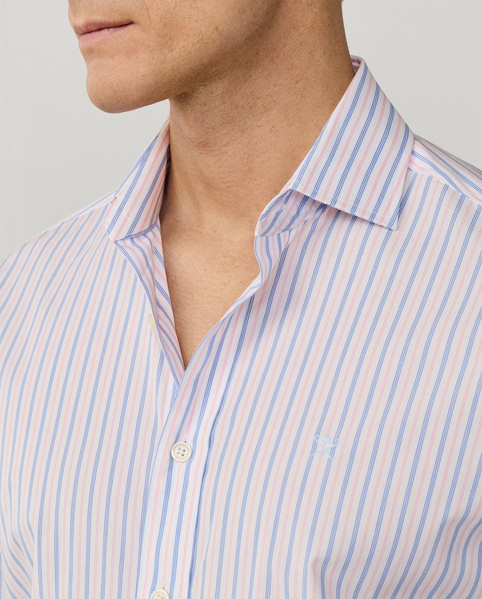 Camisa Classic Fit às Riscas Tamanhos Grandes Rosa-7