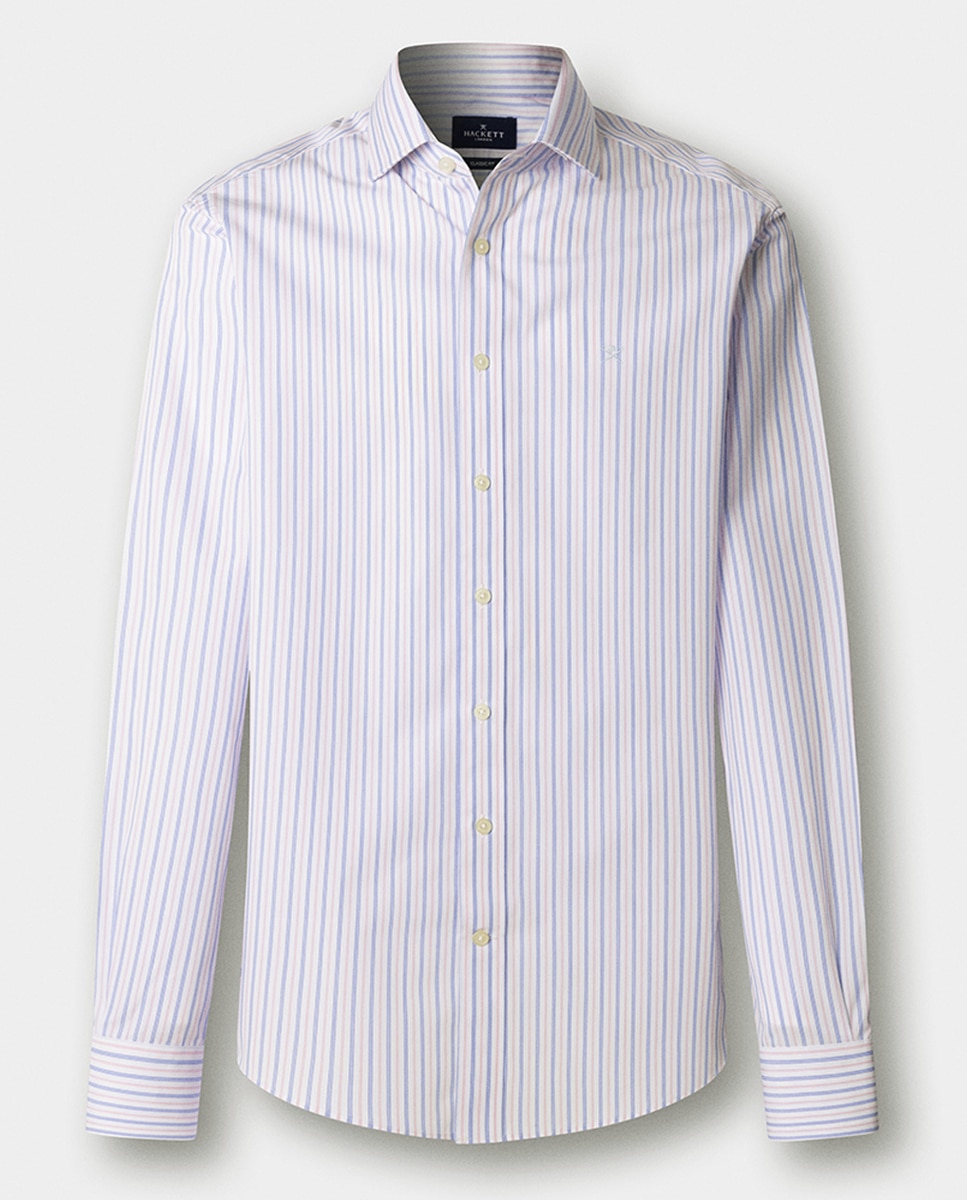 Camisa Classic Fit às Riscas Tamanhos Grandes Rosa-8