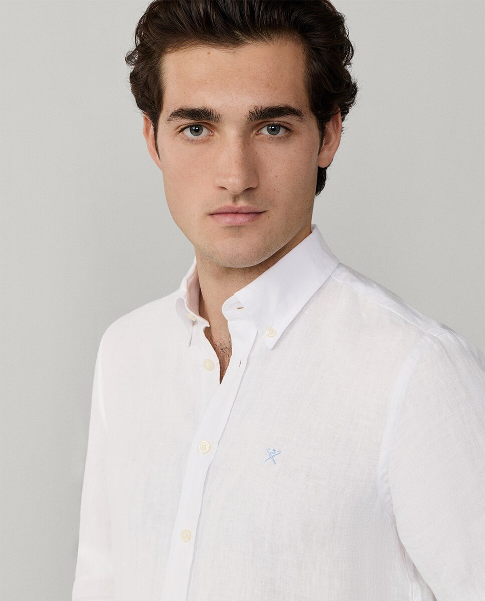 Camisa Classic Fit de Linho Tamanhos Grandes Branco-3