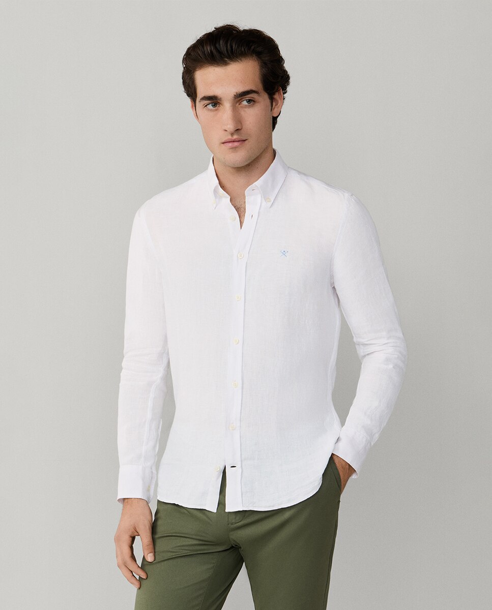 Camisa Classic Fit de Linho Tamanhos Grandes Branco-4