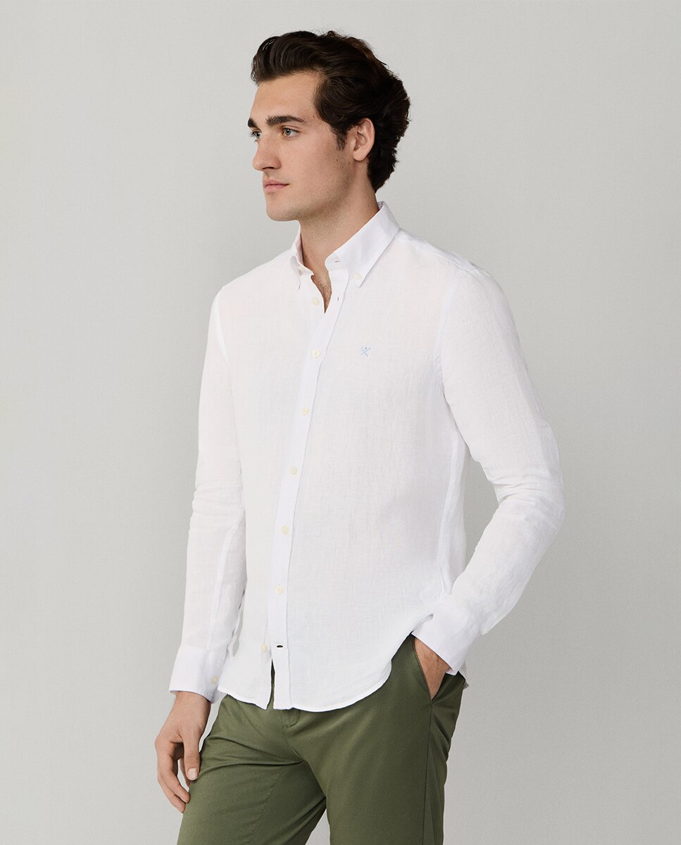 Camisa Classic Fit de Linho Tamanhos Grandes Branco-5
