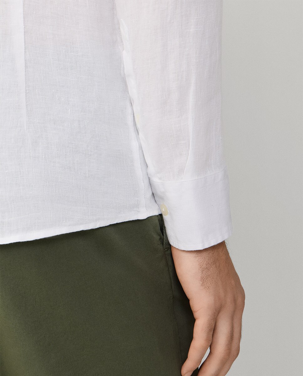 Camisa Classic Fit de Linho Tamanhos Grandes Branco-6