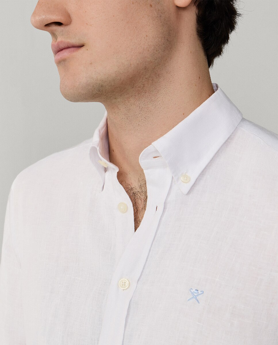 Camisa Classic Fit de Linho Tamanhos Grandes Branco-7
