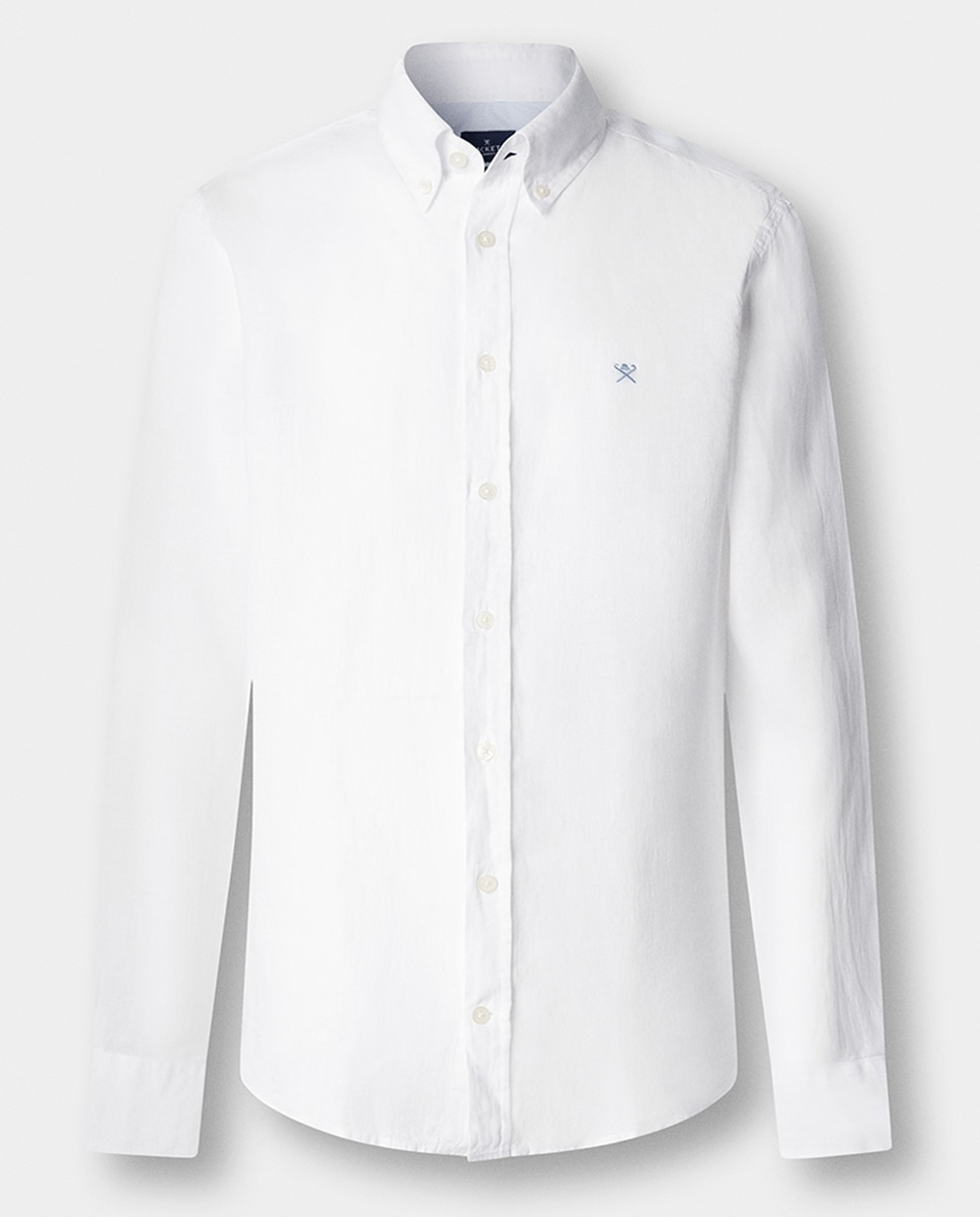 Camisa Classic Fit de Linho Tamanhos Grandes Branco-8