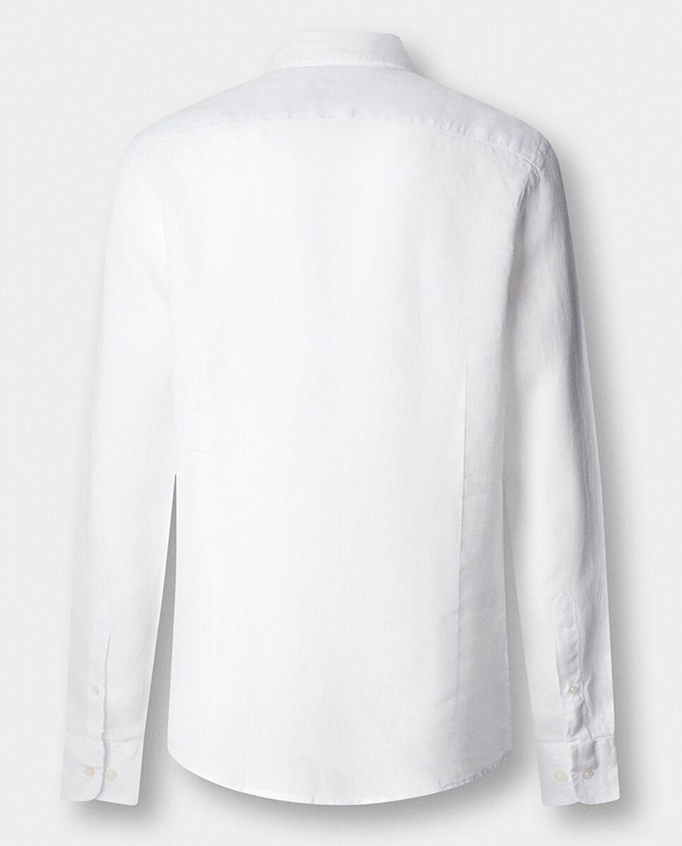 Camisa Classic Fit de Linho Tamanhos Grandes Branco-9