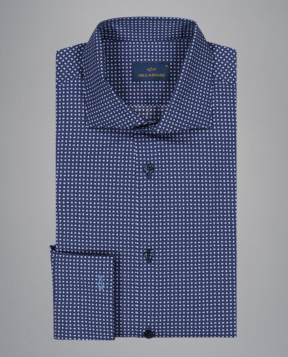 Camisa Estampada com Manga Comprida Azul-2