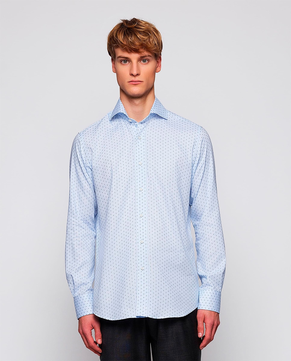Camisa de hombre casual manga larga fil coupé Tallas Grandes - Mirto - Azul claro Azul claro-1