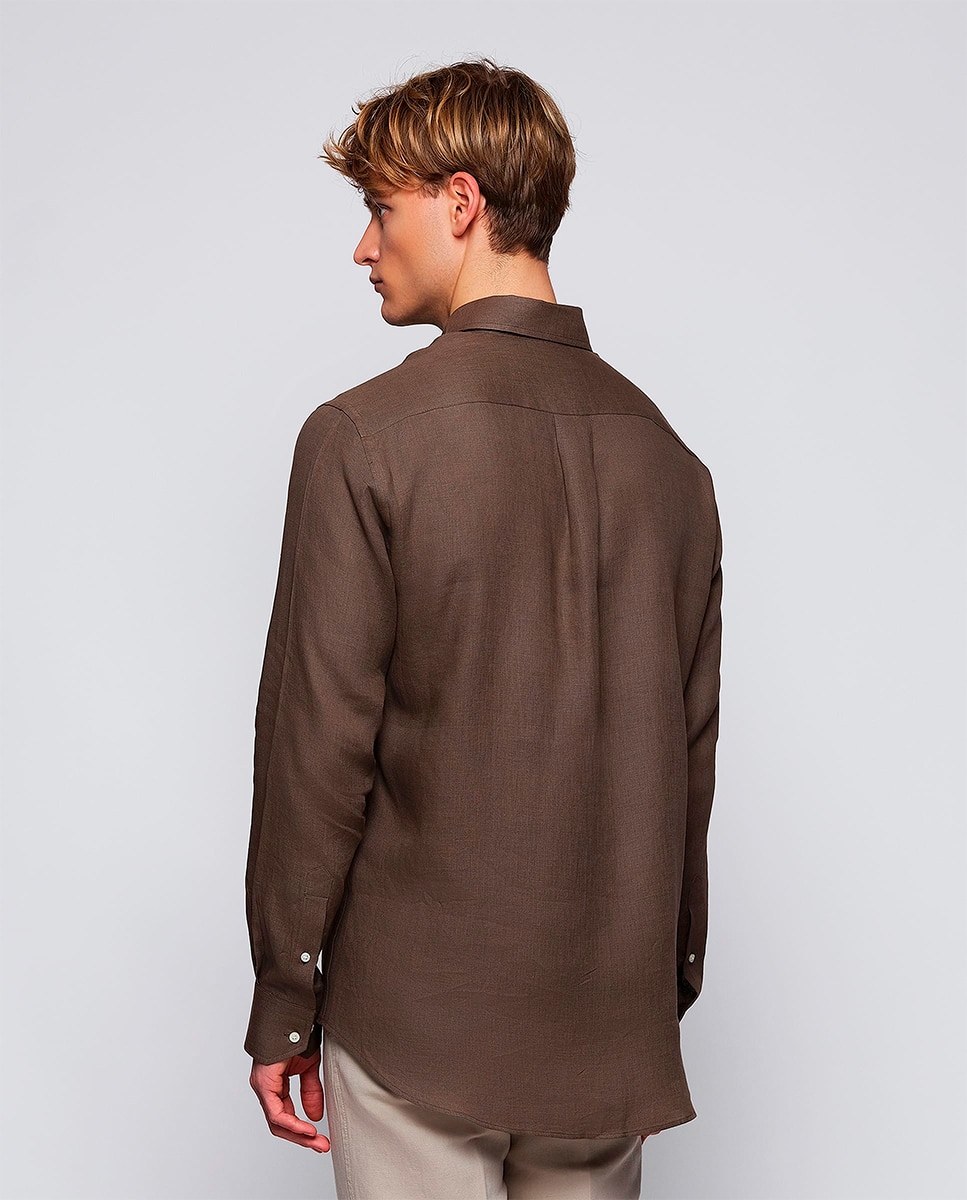 Camisa de hombre casual manga larga de lino Tallas Grandes - Mirto - Marrón Marrón-2