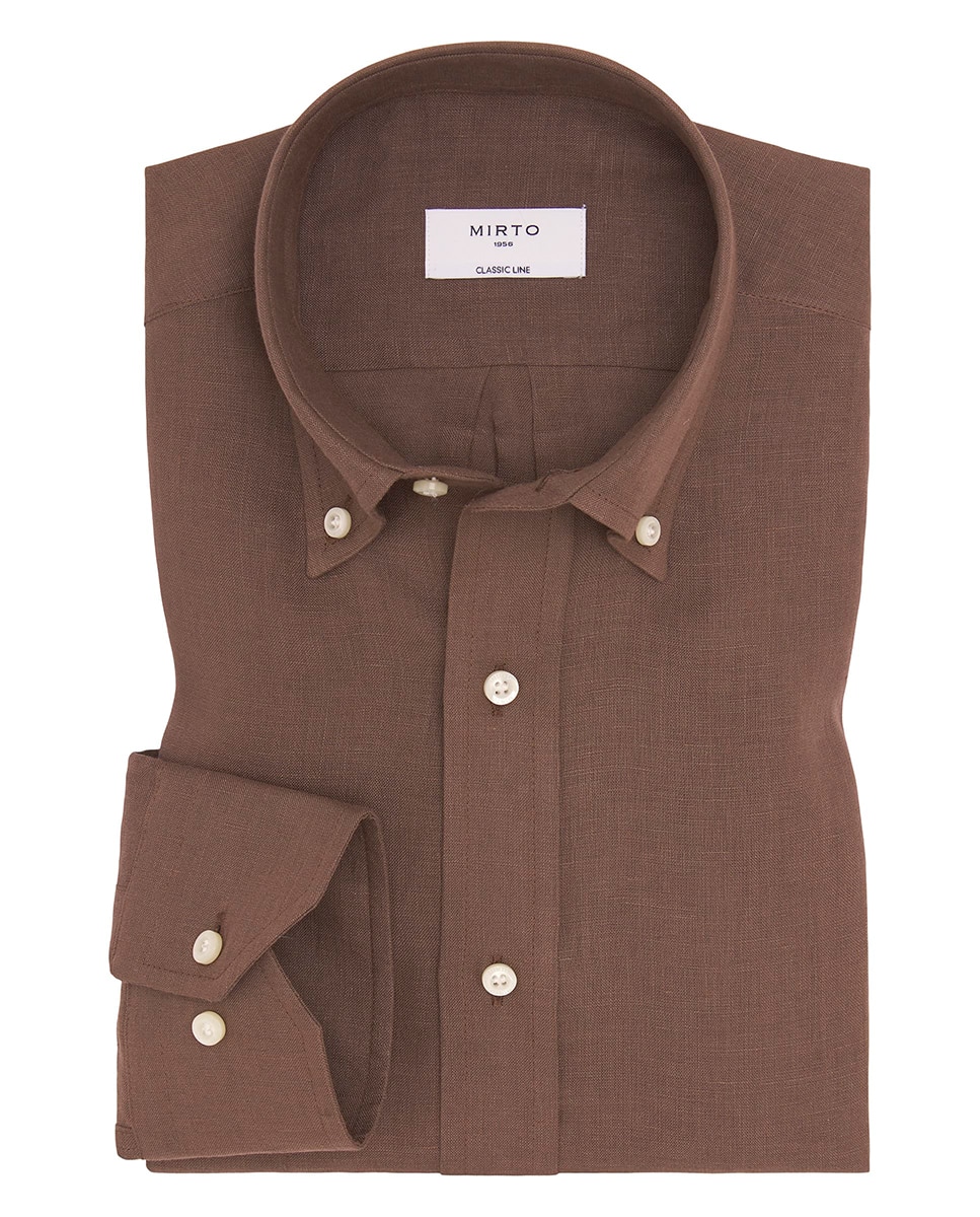 Camisa de hombre casual manga larga de lino Tallas Grandes - Mirto - Marrón Marrón-3