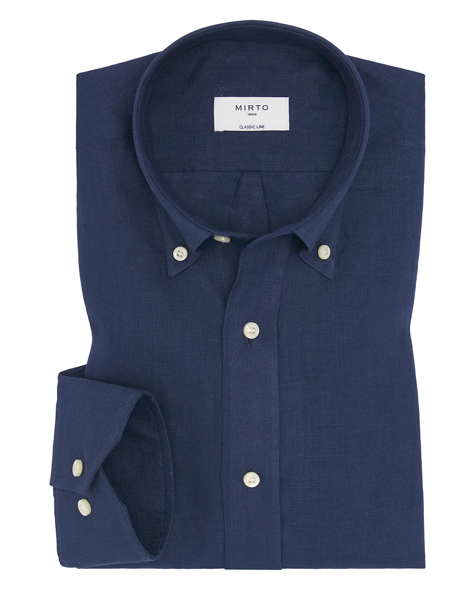 Camisa Casual de Linho com Manga Comprida Tamanhos Grandes Azul-marinho-3