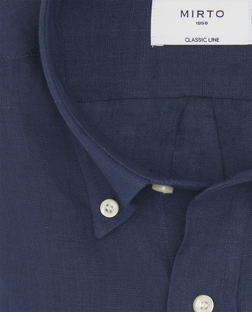 Camisa Casual de Linho com Manga Comprida Tamanhos Grandes Azul-marinho-4