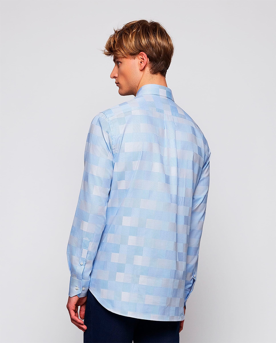 Camisa de hombre casual manga larga cuadro damas Tallas Grandes - Mirto - Azul claro Azul claro-2