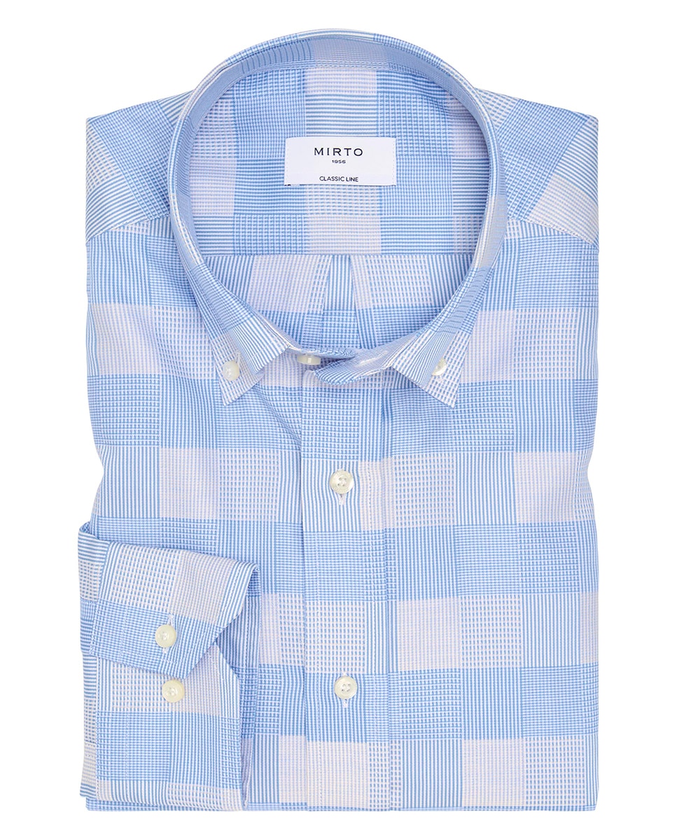 Camisa de hombre casual manga larga cuadro damas Tallas Grandes - Mirto - Azul claro Azul claro-3