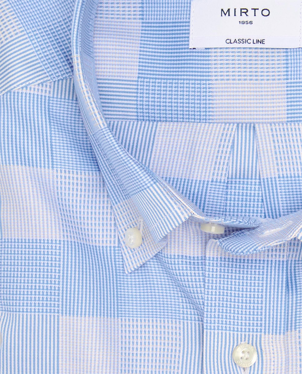 Camisa de hombre casual manga larga cuadro damas Tallas Grandes - Mirto - Azul claro Azul claro-4