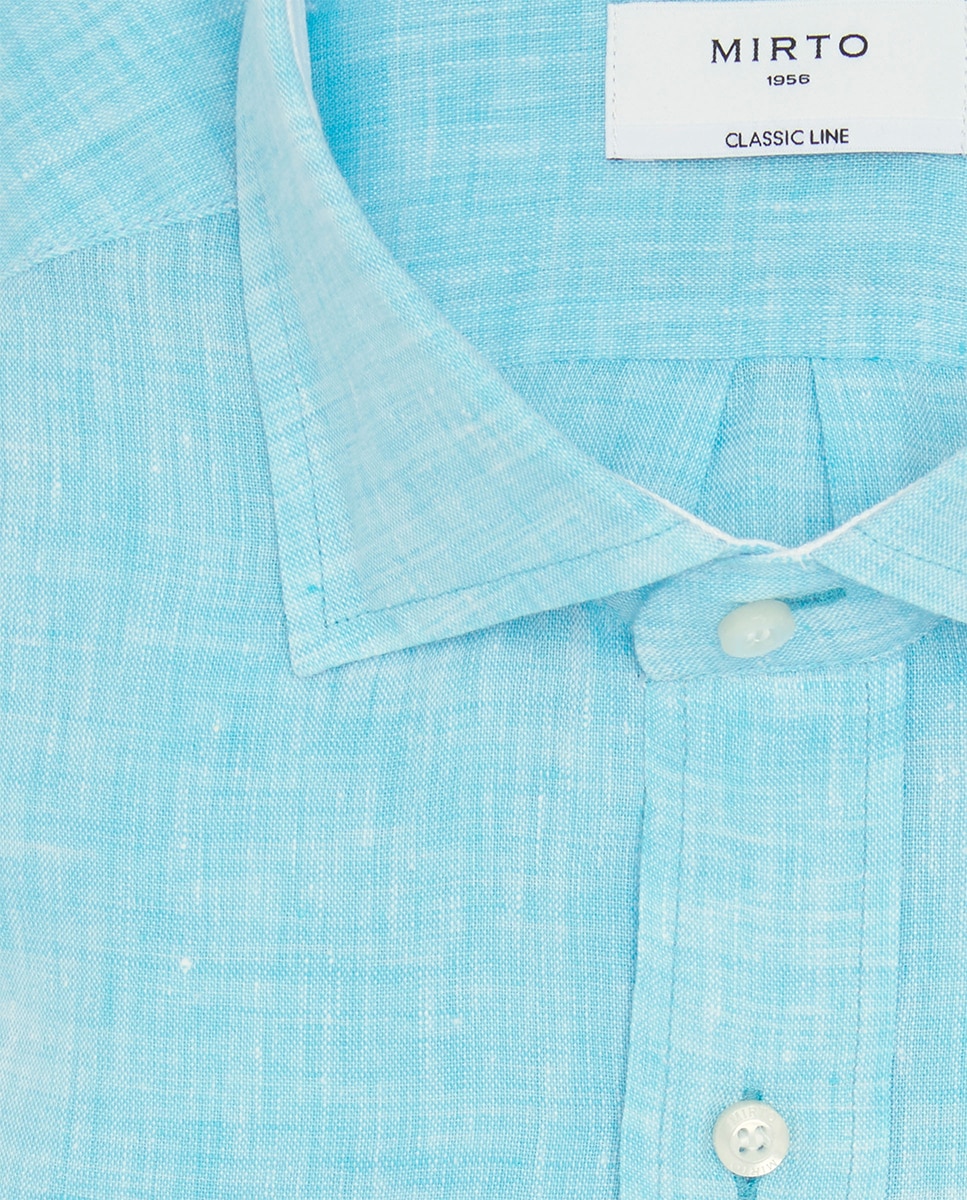 Camisa Casual de Linho com Manga Comprida Tamanhos Grandes Turquesa-4