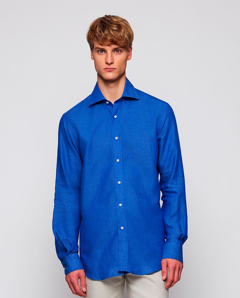 Camisa de hombre casual manga larga de lino Tallas Grandes - Mirto - Azul índigo Azul índigo-1