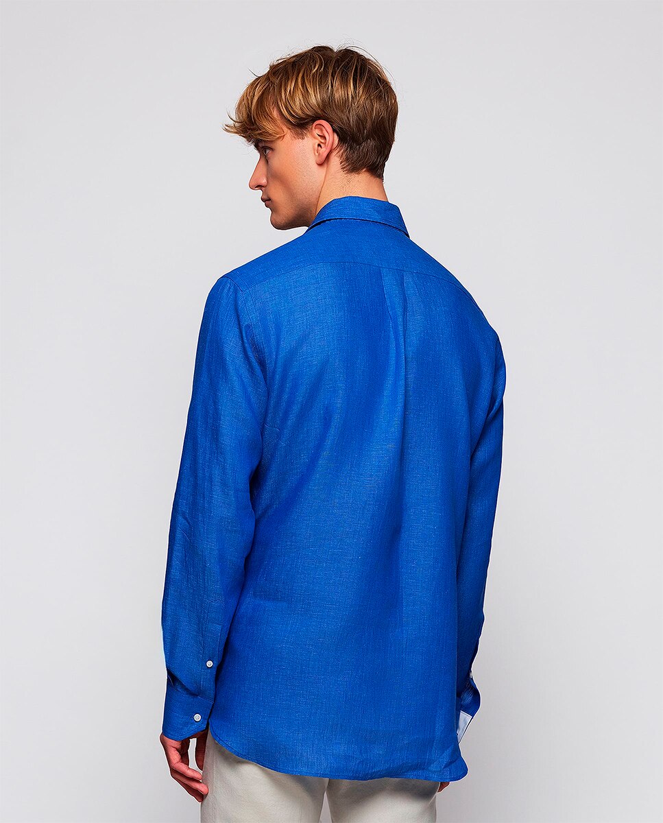Camisa de hombre casual manga larga de lino Tallas Grandes - Mirto - Azul índigo Azul índigo-2