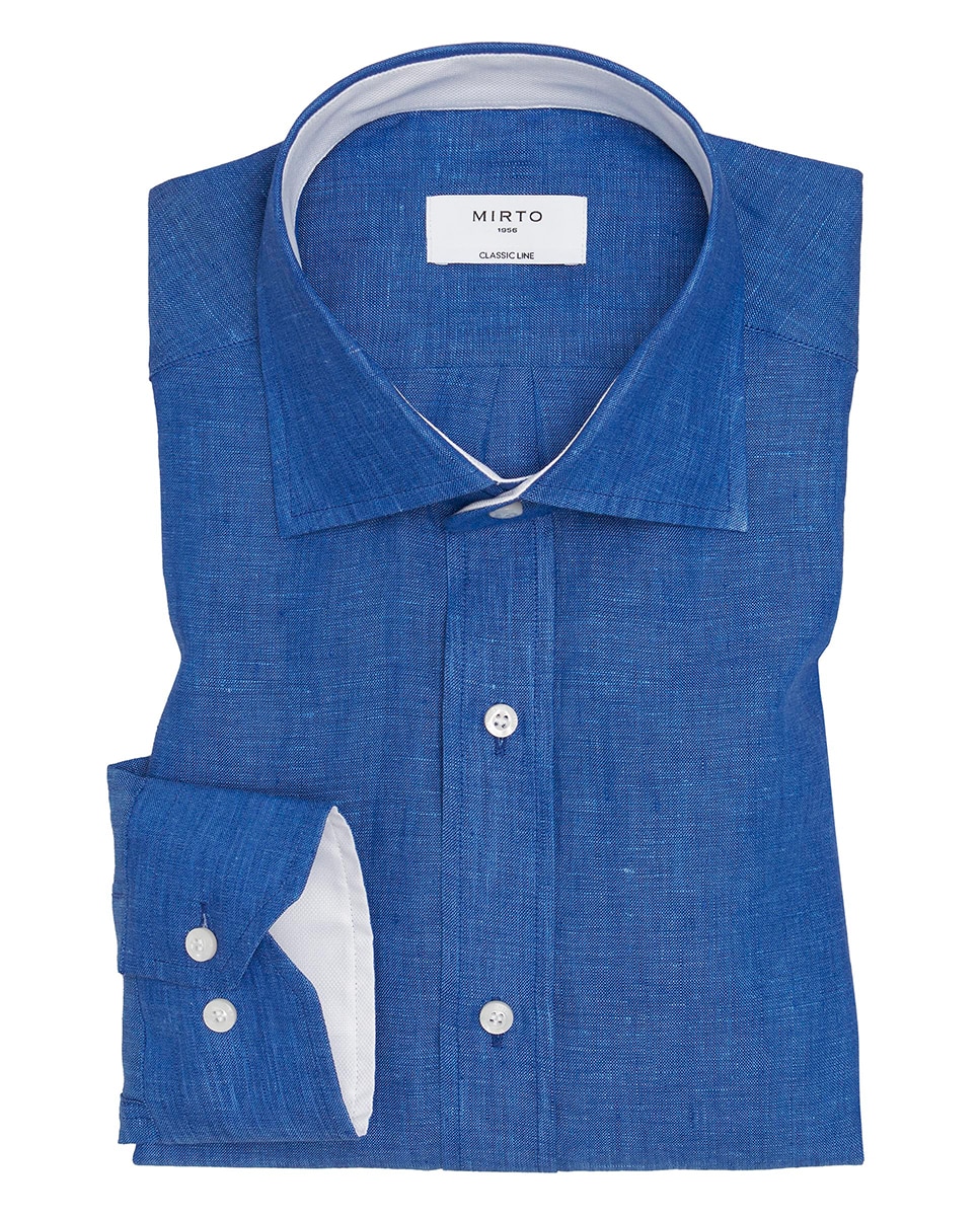 Camisa de hombre casual manga larga de lino Tallas Grandes - Mirto - Azul índigo Azul índigo-3