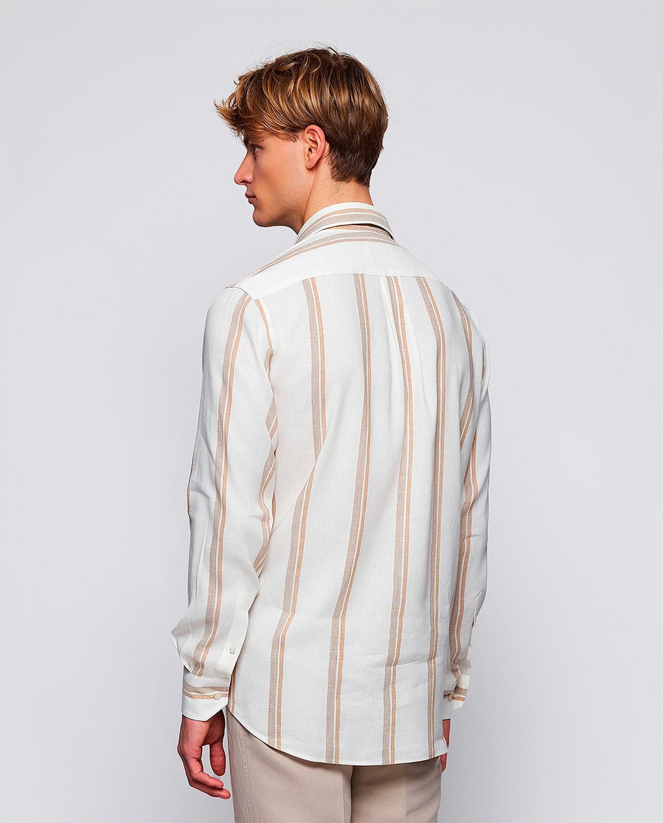 Camisa de hombre casual manga larga rayas Tallas Grandes - Mirto - Camel Camel-2