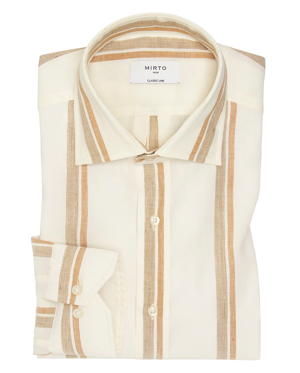 Camisa de hombre casual manga larga rayas Tallas Grandes - Mirto - Camel Camel-3