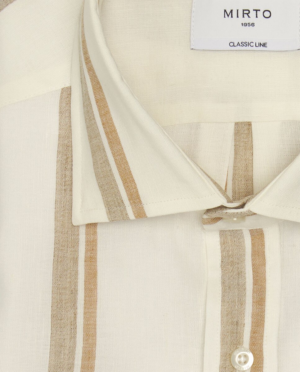 Camisa de hombre casual manga larga rayas Tallas Grandes - Mirto - Camel Camel-4