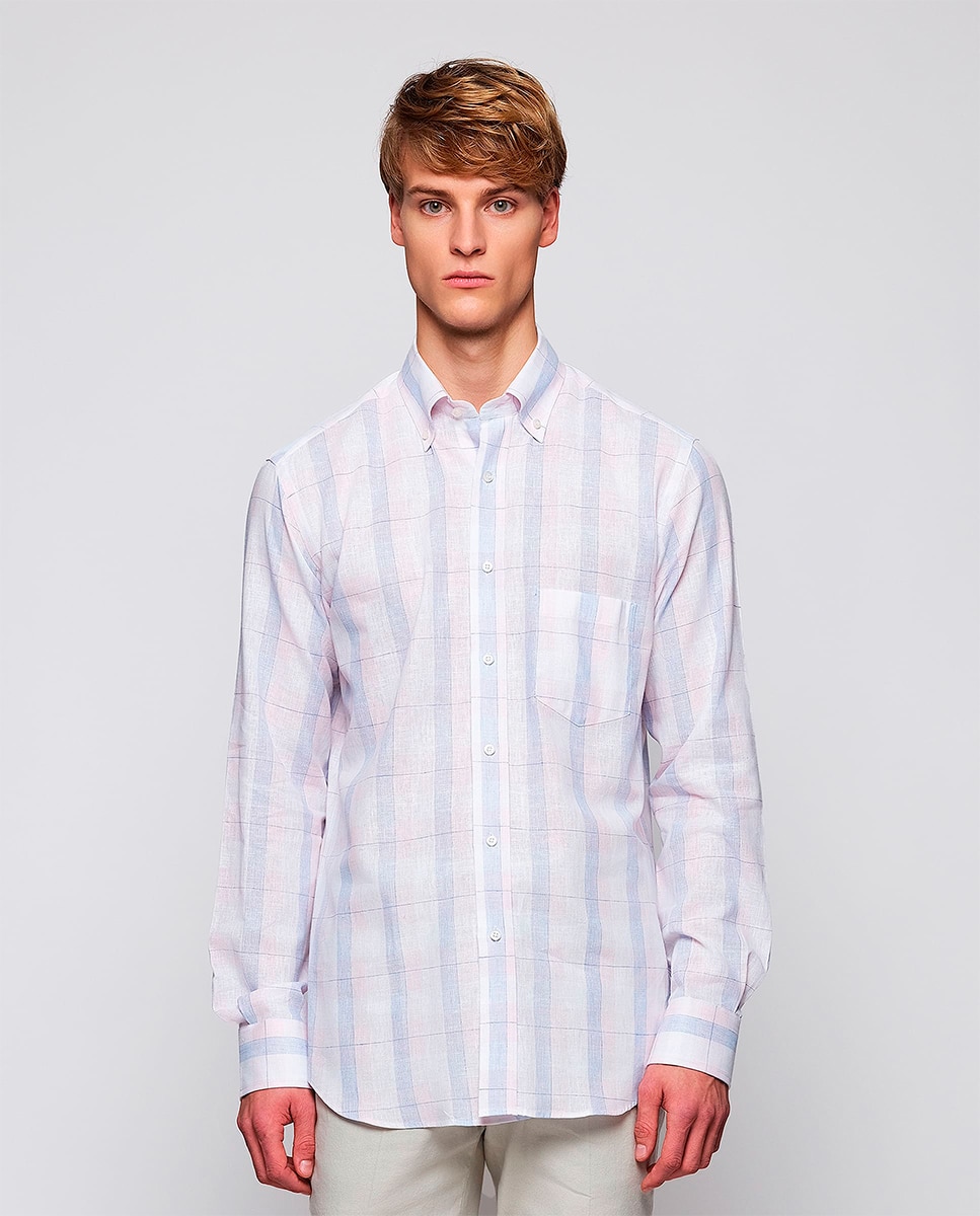Imagem 0 de Camisa Casual de Manga Comprida aos Quadrados Tamanhos Grandes