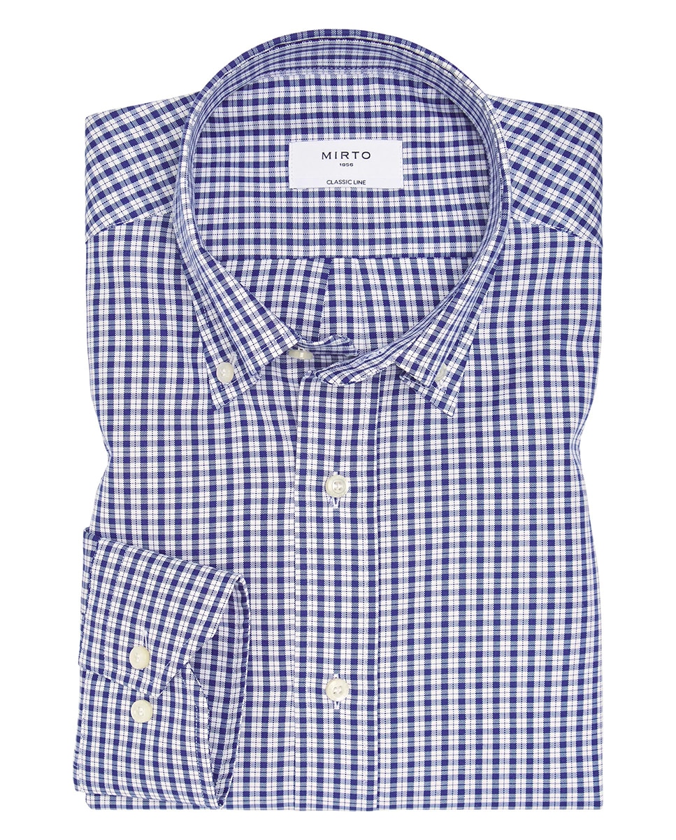 Camisa Casual de Manga Comprida aos Quadrados Tamanhos Grandes Azul-3