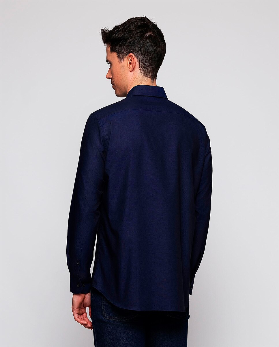 Camisa de Manga Comprida com Micro Estrutura Tamanhos Grandes Azul-marinho-2