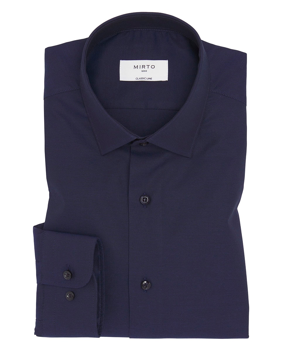 Camisa de Manga Comprida com Micro Estrutura Tamanhos Grandes Azul-marinho-3