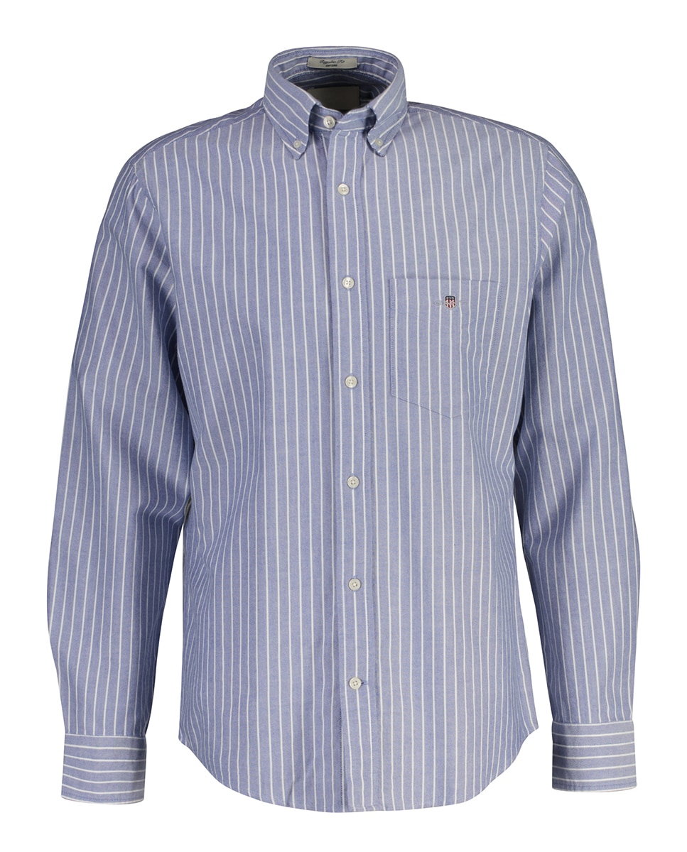 Camisa às Riscas com Manga Comprida Tamanhos Grandes Azul-1