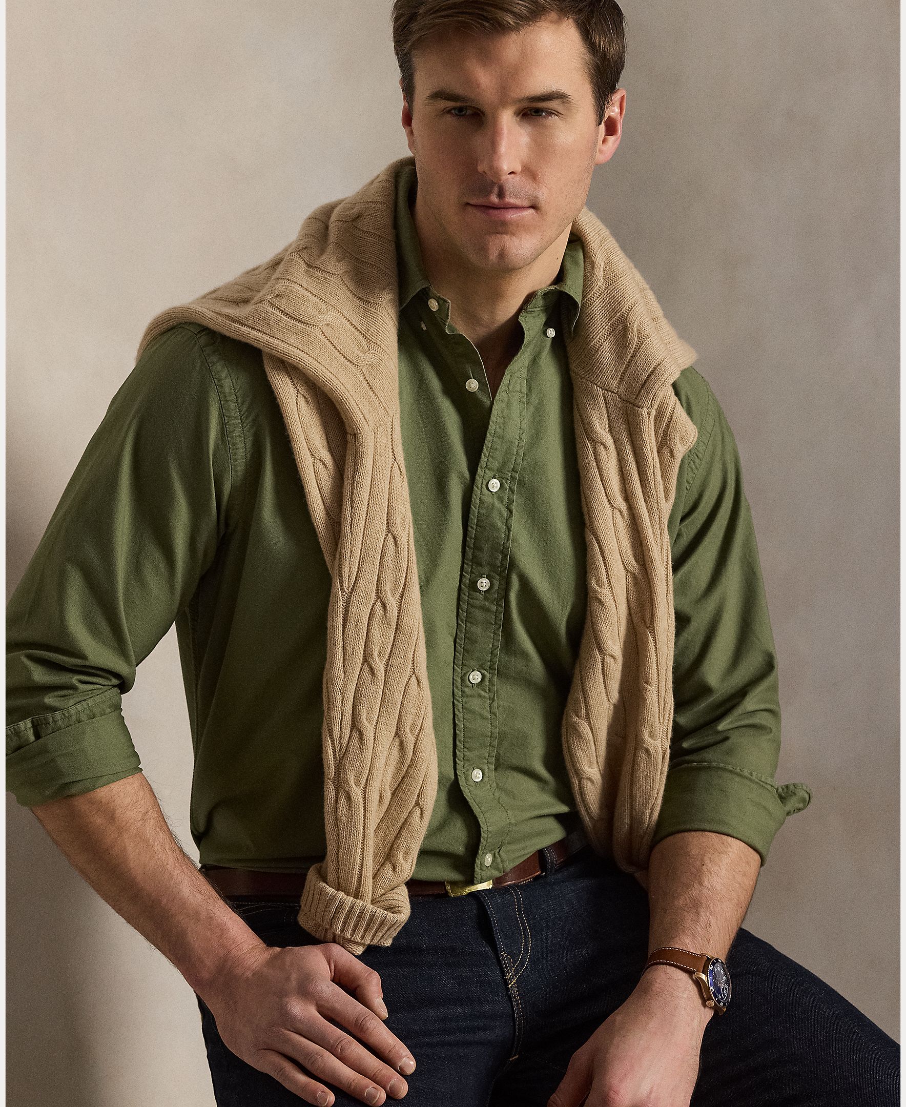 Camisa Oxford Classic Fit Tamanhos Grandes Verde pardo-6